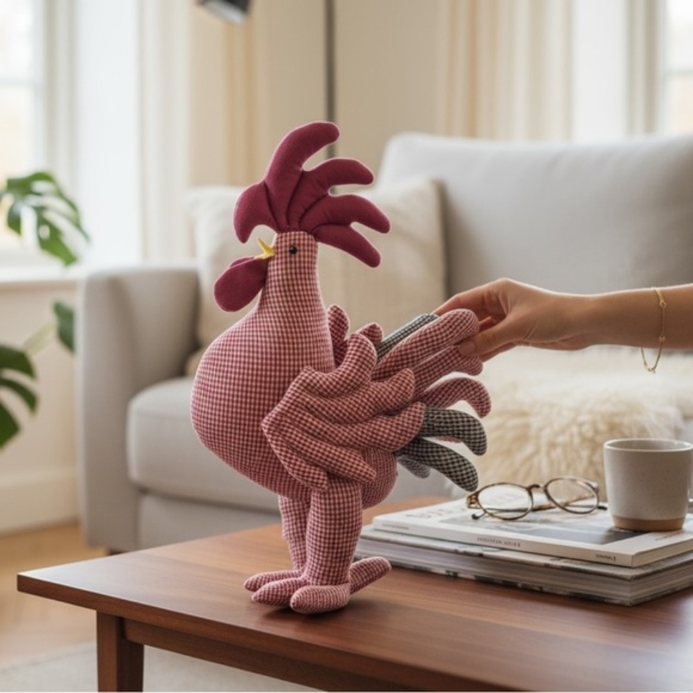 Plaid Rooster Plush Decor